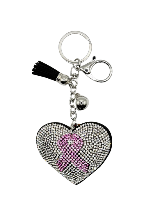 Heart w/ Ribbon Rhinestone Keychain