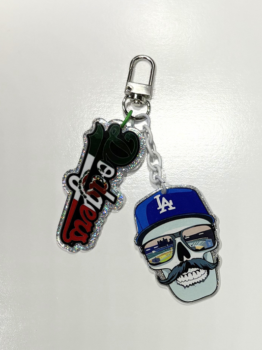 #16 LAD Skull Baseball Keychain