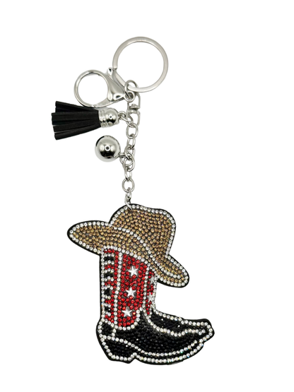 Cowboy Boots Rhinestone Keychain