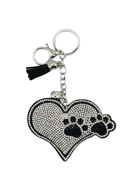 Paw Print Heart Rhinestone Keychain