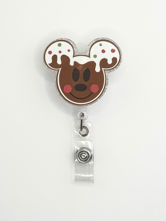 Mouse Gingerbread Head Badge Reel