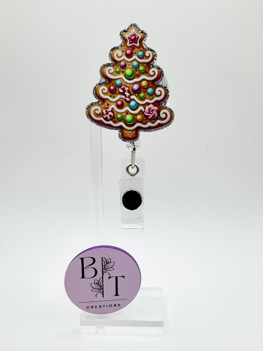 Gingerbread Tree Badge Reel W/ Velcro