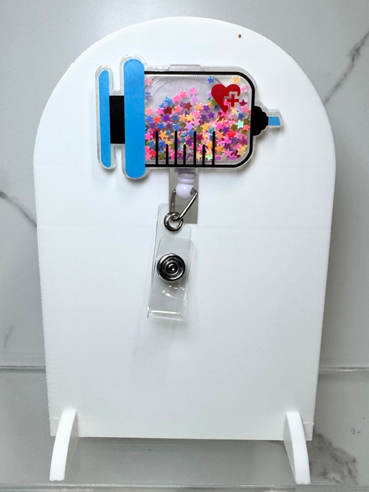 Shaker Syringe Badge Reel W/ Alligator Clip