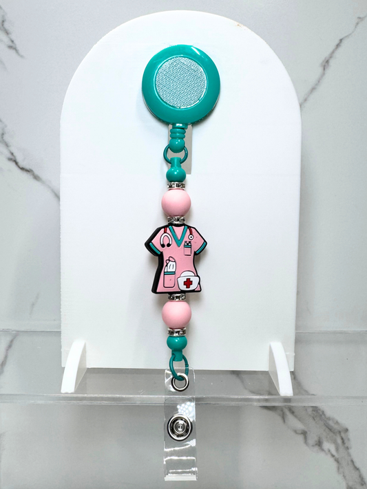 Pink Scrubs Badge Reel (NO ACRYLIC)
